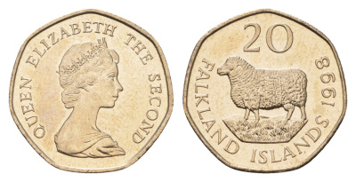 Фолклендские острова (Фолкленды) 20 пенсов 1998 Елизавета II (1952-2022), овца Ромни-марш KM 17 медно-никель  UNC  4675-224