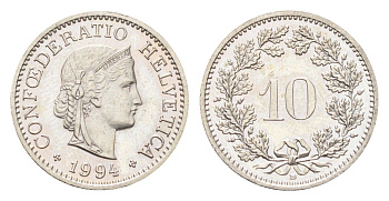 Швейцария 10 раппенов 1994 B KM 27 медно-никель 4708-237