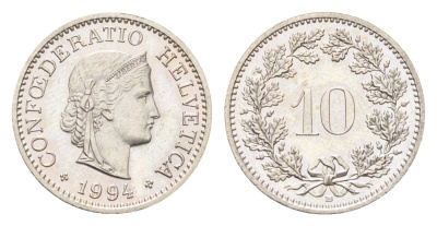 Швейцария 10 раппенов 1994 B KM 27 медно-никель 4708-237