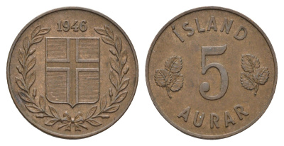 Исландия 5 эйре 1946 KM 9 бронза 4691-317