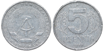 ГДР 5 пфеннигов 1968 A KM 9.1 алюминий 62-137