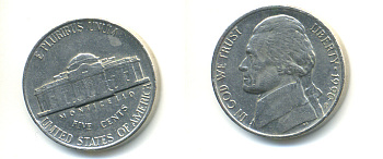 США 5 ЦЕНТОВ 1990 P, ДЖЕФФЕРСОН KM А192 медно-никель 86-623