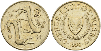Кипр 2 цента 1994 KM 54.3 никель латунь 4596-115