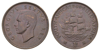 ЮАР 1 пенни 1949 Георг VI (1936-1952) KM 34.1 бронза 4672-1011