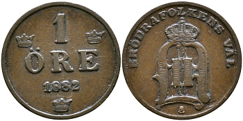 Швеция 1 эре 1882 Оскар II (1872-1907) король Швеции и Норвегии KM 750 бронза 84-1515