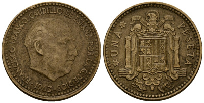 Испания 1 песета 1963 Франсиско Франко (1939-1975) KM 775 алюминиевая бронза 4176-314