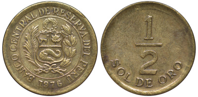 Перу 1/2 соля 1976 KM 265 латунь 4189-961