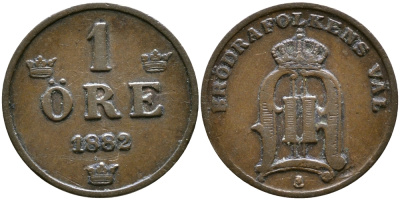 Швеция 1 эре 1882 Оскар II (1872-1907) король Швеции и Норвегии KM 750 бронза 84-1515