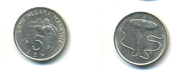 МАЛАЙЗИЯ 5 СЕН 1991 KM 50 медно-никель 176-756