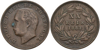 Португалия 20 рейсов 1883 Луиш (Людовик) I (1861-1889) KM 527 бронза 4565-136