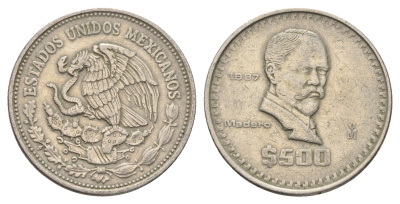 Мексика 500 песо 1987 Мо, Франсиско Игнасио Мадеро KM 529 медно-никель 4661-1213