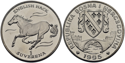 Босния и Герцеговина 1 суверен 1995 Английская чистокровная лошадь KM 49 медно-никель UNC M68-10