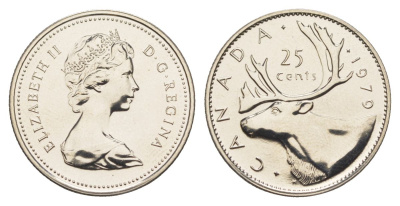 Канада 25 центов 1979 Елизавета II (1952-2022), олень KM 74 никель PROOF-LIKE (BU) 4631-937