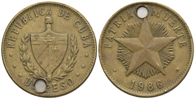 Куба 1 песо 1986 KM 105, Schoen A34 латунь 4114-1153