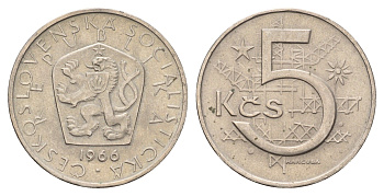 Чехословакия 5 крон 1966 KM 60 медно-никель aUNC 83-753