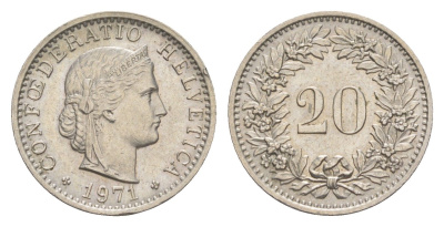 Швейцария 20 раппенов 1971 KM 29a медно-никель 4547-536