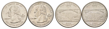 США набор обоих монетных дворов 25 центов (квотер, 1/4 доллара) 2005 D и P, Квотер штата Западная Вирджиния KM 374 медь плакированный медно-никелем UNC 4629-116-117