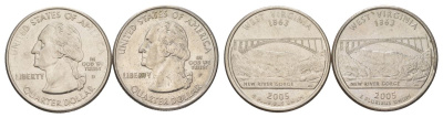 США набор обоих монетных дворов 25 центов (квотер, 1/4 доллара) 2005 D и P, Квотер штата Западная Вирджиния KM 374 медь плакированный медно-никелем UNC 4629-116-117