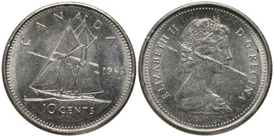 Канада 10 центов 1983 Елизавета II (1953- ), парусник KM 77.2 никель 4532-1032