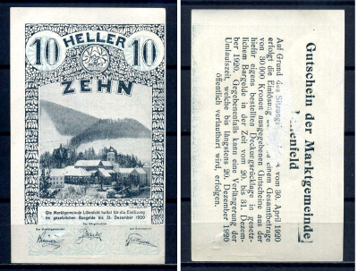 Лилиенфельд (Австрия) 10 геллеров 1920 Jaksc/Pick?JPR0523Ia-10 бумага 7556-16-3-2
