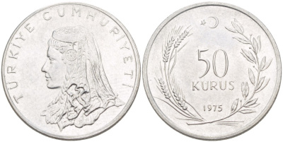 Турция 50 курушей 1975 Анатолийская невеста KM 899 нержавеющая сталь 4541-1253