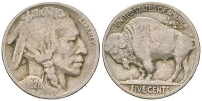 США 5 центов 1926 индеец, бизон KM 134 медно-никель 4614-1065