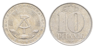 ГДР 10 пфеннигов 1967 A KM 10 алюминий 4647-814