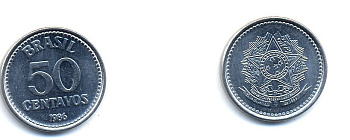 Бразилия 50 сентаво 1986 реформа 1986-1989 KM 604 нержавеющая сталь aUNC 76-834