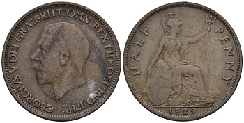 Великобритания 1/2 пенни 1929 Георг V (1910-1936) KM 837 Spink 4058 бронза 4610-645
