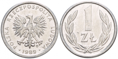 Польша 1 злотый 1989 MW KM 49.3, Parchimowicz 215a алюминий UNC 4547-1115
