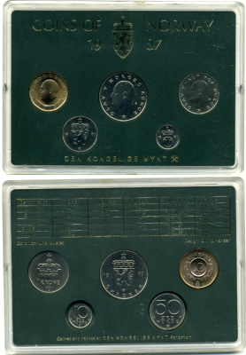 Норвегия набор из 5 монет 1987 официальный набор в пластике, монетный двор KONGELIGE    BUNC  1-6-2-14
