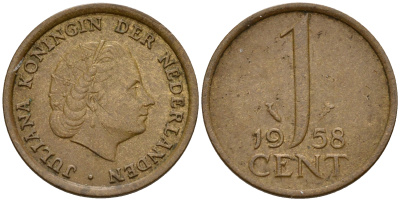 Нидерланды 1 цент 1958 Юлиана (1949-1980) KM 180 бронза    4598-169