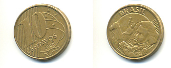 БРАЗИЛИЯ 10 СЕНТАВО 2008 KM 649.3 сталь плакированная латунью 176-728