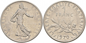 ФРАНЦИЯ 1 ФРАНК 1970 СЕЯТЕЛЬ KM 925.1 никель 186-337