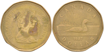 Канада 1 доллар 1987 Елизавета II (1952-2022), утка KM 157 никель плакированный алюминиевой бронзой 63-454