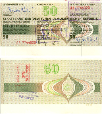 ГДР 50 марок 1990 дорожный чек, серия АА бумага UNC (пресс) 7375-30-2-2