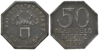 Тюбинген (Вюртемберг) 50 пфеннигов 1917 Funck 551.8 железо 4379-212
