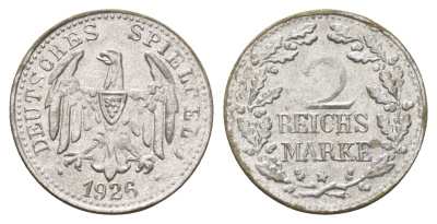 Германия игровой жетон в 2 рейхсмарки 1926 диаметр 24,5 мм, вес 0,6 гр картон 4704-246