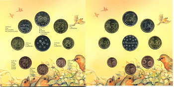 Финляндия евронабор из 8 монет + жетон 2003 птички, в оригинальном буклете UNC 5-6-2-3