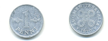 Финляндия 1 пенни 1970 KM 44а алюминий 80-834