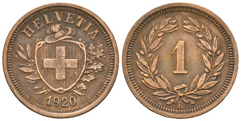 Швейцария 1 раппен 1920 B KM 3 бронза 4547-513