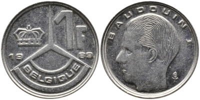 Бельгия 1 франк 1989 Belgique, Бодуэн I (1951-1993) KM 170 железо плакированное никелем 99-1218