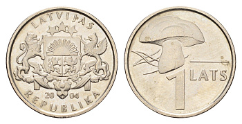 Латвия 1 лат 2004 гриб KM 67 медно-никель UNC 4679-321