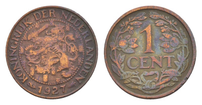 Нидерланды 1 цент 1928 Вильгельмина (1890-1948) KM 152 бронза 75-559