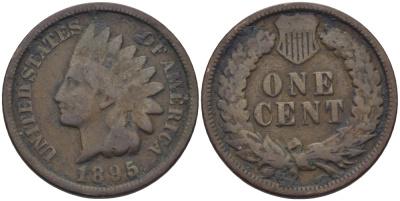 США 1 ЦЕНТ 1895 ГОЛОВА ИНДЕЙЦА KM 90а бронза 26-667