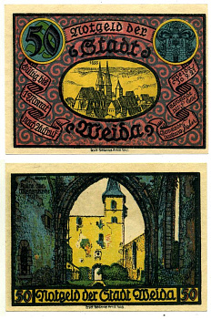 Вайда 50 пфеннигов 1921 30 сентября 1921, нотгельд (номер 1, STADTKIRCHE), земля Тюрингия Grabowski 1391.2 бумага 2195-43-2-1