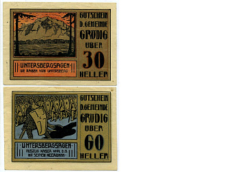 ГРЁДИГ, Австрия набор из 2 БАННОТ 1920 31 декабря 1920, нотгельд (30 И 60 геллеров), земля ЗАЛЬЦБУРГ бумага 2193-25-1-2