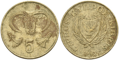 Кипр 5 центов 1983 голова быка KM 55.1 никель латунь 4141-912