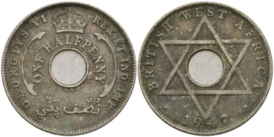 Британская Западная Африка 1/2 пенни 1947 KN, Георг VI KM 18 медно-никель 25-1022