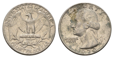 США 25 центов (квотер, 1/4 доллара) 1972 Вашингтон KM 164a медь плакированная медно-никелем 4673-1054